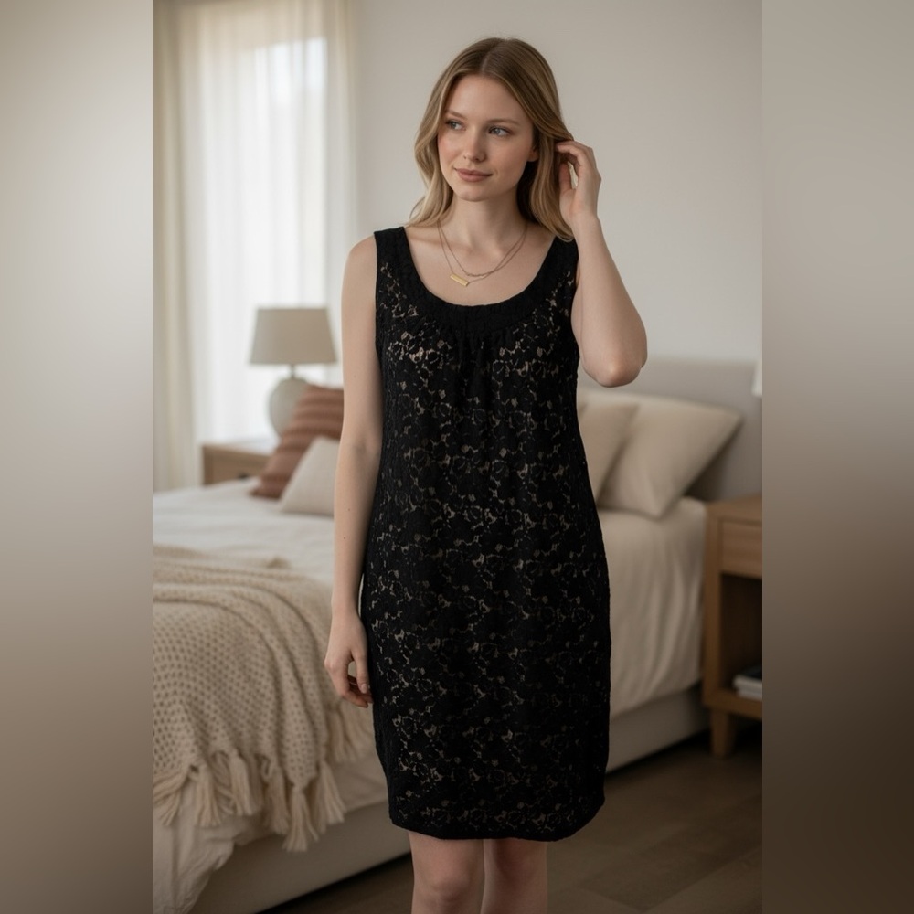 Karen Kane Dress Elegant Black Lace Sheath Dress Size: L